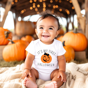 Mijn eerste Halloween Pompoen Strik Baby Meisje Romper