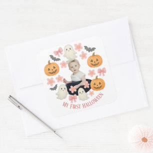 Mijn eerste Halloween Schattigee pompoen & spook Vierkante Sticker