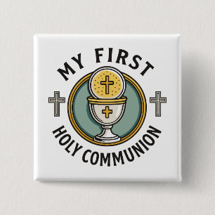 Mijn eerste Heilige Communie Eucharistie 1e Christ Vierkante Button 5,1 Cm