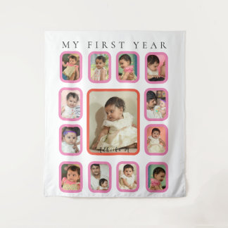 Mijn eerste jaar 12 maanden baby fotocollage wandkleed