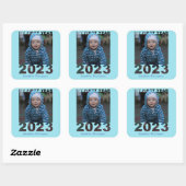 Mijn eerste jaar 2023 Modern Cutout Baby Foto Blau Vierkante Sticker (Vel)