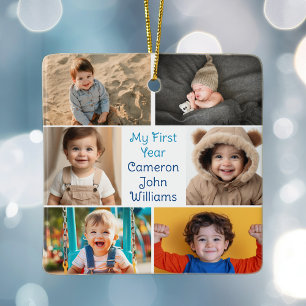 Mijn eerste jaar Baby Boy Photo Collage Schattige Keramisch Ornament