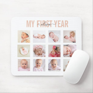 Mijn Eerste Jaar Baby Meisje 12 Foto Collage   Muismat