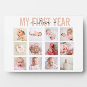 Mijn eerste jaar babymeisje 12 foto collage fotoplaat