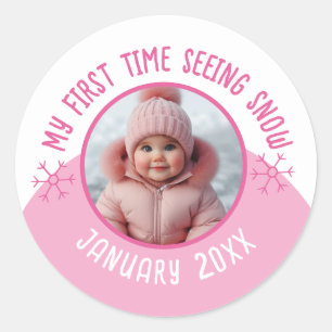Mijn eerste keer zien sneeuw aangepaste foto en ja ronde sticker