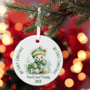 Mijn eerste kerst aangepaste naam groen Beer Keramisch Ornament