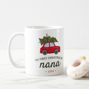 Mijn eerste kerst als Nana rode autoboom Koffiemok