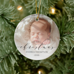 Mijn eerste kerst baby dubbele foto keramisch ornament