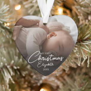 Mijn eerste kerst baby foto elegante script ornament