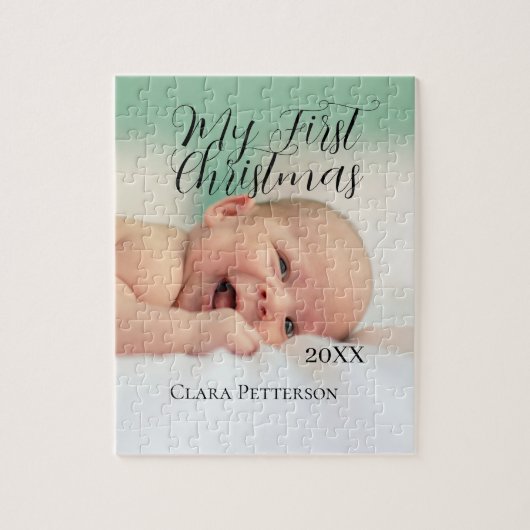 Mijn eerste kerst baby foto voeg naam jaar modern legpuzzel (Verticaal)