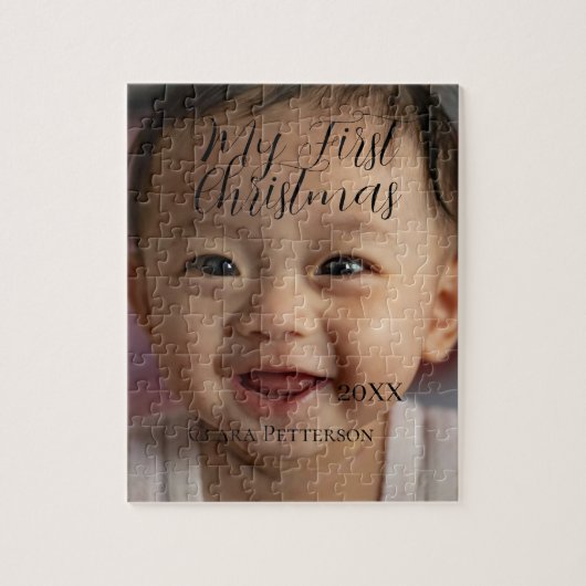 Mijn eerste kerst baby foto voeg naam jaar modern  legpuzzel (Verticaal)