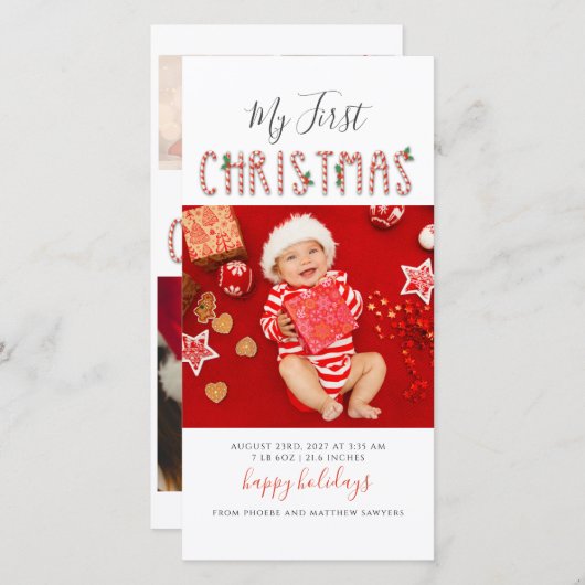 Mijn eerste kerst baby foto's modern feestdagenkaart (Voorkant / Achterkant)