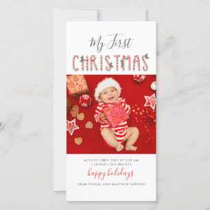 Mijn eerste kerst baby foto's modern feestdagenkaart