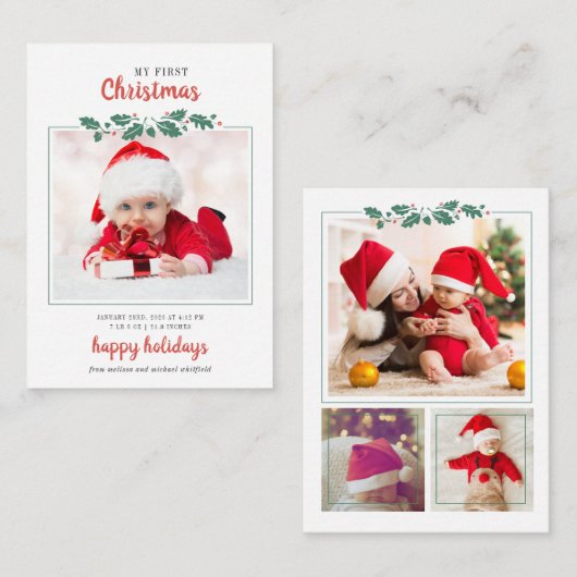 Mijn eerste kerst baby geboorte foto vakantie notitiekaartje (Voorkant / Achterkant)