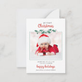 Mijn eerste kerst baby geboorte foto vakantie notitiekaartje (Voorkant)