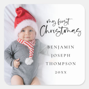 Mijn eerste kerst Baby naam jaar foto overlay Vierkante Sticker