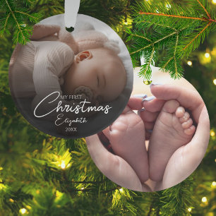 Mijn eerste kerst babyfoto's Elegant Schrift Ornament