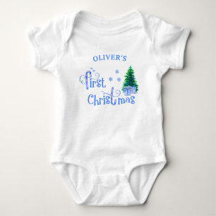 Mijn eerste kerst Blauwe kerstboom en cadeaus Romper