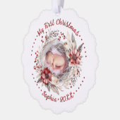 Mijn eerste kerst bloemenkrans foto baby ornament kaart (Links)