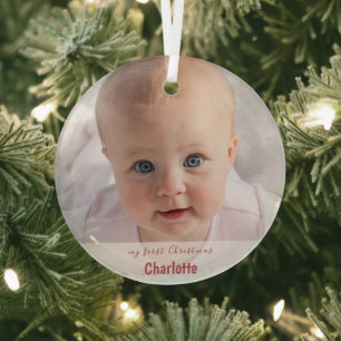 Mijn eerste kerst eenvoudige babyfoto handschrift glas ornament