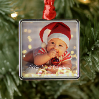 Mijn eerste kerst Elegante gepersonaliseerde babyf Metalen Ornament