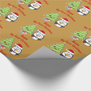 Mijn EERSTE Kerst GAVENVERPAKKING Pinguïn Persoonl Cadeaupapier