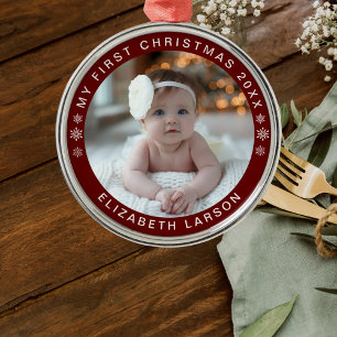 Mijn eerste kerst gepersonaliseerde Baby foto rood Metalen Ornament