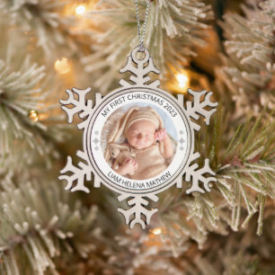 Mijn eerste kerst gepersonaliseerde elegante Baby Tin Sneeuwvlok Ornament