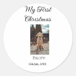 Mijn eerste kerst met huisdier naam hond kat jaar ronde sticker