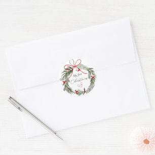 Mijn eerste kerst met kerstkrans ronde sticker