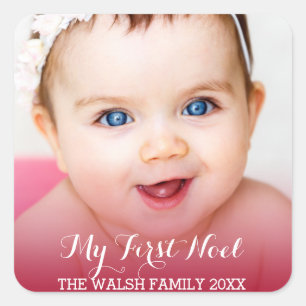 Mijn eerste kerst moderne Baby foto Vierkante Sticker