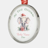 Mijn eerste Kerst Olifant aangepaste naam Keepsake Metalen Ornament (Links)