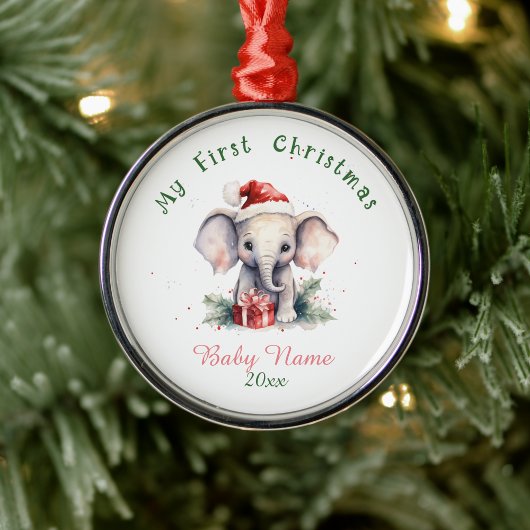 Mijn eerste Kerst Olifant aangepaste naam Keepsake Metalen Ornament