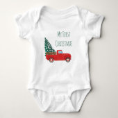 Mijn eerste kerst pick-up truck kerstboom rood romper (Voorkant)