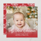 Mijn eerste kerst Rode Gradiënt Vierkant Kerstfees Feestdagenkaart (Voorkant / Achterkant)