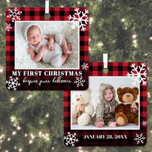 Mijn eerste kerst rood geplakt Baby foto Metalen Ornament