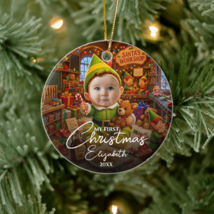 Mijn eerste kerst Santas kleine helper foto Keramisch Ornament