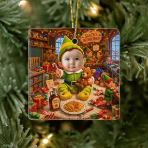 Mijn eerste kerst Santas kleine helper foto Keramisch Ornament