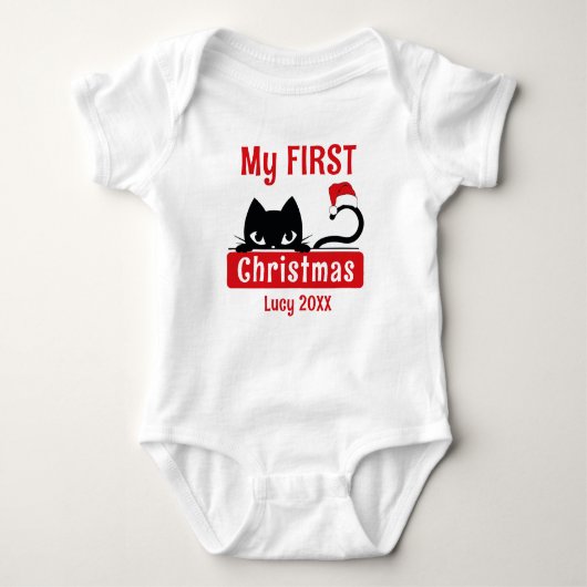 Mijn eerste kerst Schattigee kitten aangepaste Bab Romper (Voorkant)