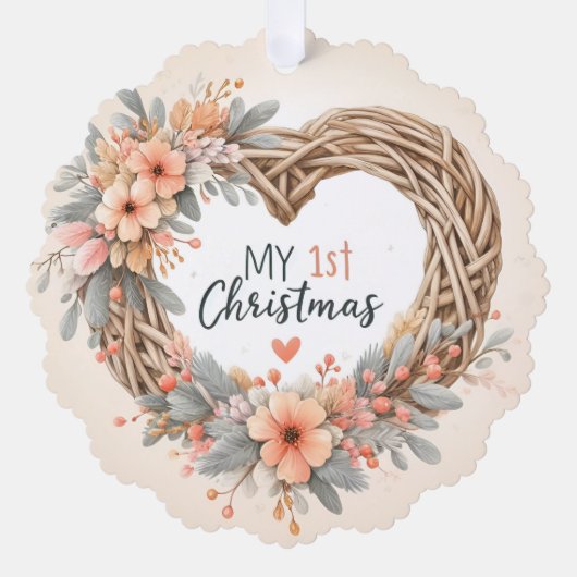 Mijn eerste Kerst - Waterverf Bloemenkrans - Ornament Kaart (Voorkant)