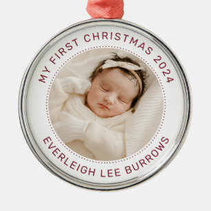 Mijn eerste kerst witte gepersonaliseerde babyfoto metalen ornament