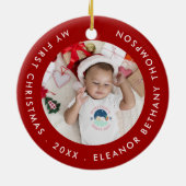 Mijn eerste kerstBaby Foto: Jaar Ruby Red Keramisch Ornament (Achterkant)