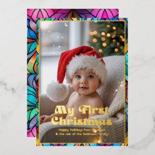 Mijn Eerste Kerstdag Baby Foto Glas-in-lood Foto Folie Feestdagenkaart
