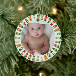 Mijn Eerste Kerstdag Baby Foto Naam Metaal Ornamen Keramisch Ornament