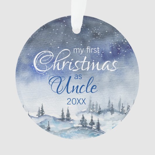 Mijn eerste kerstfeest als oom Waterverf Blue Wint Ornament (voorkant)