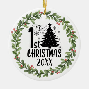 Mijn eerste kerstfeest Waterverf Wreate Keramisch Ornament