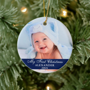 Mijn eerste kerstfoto Baby Blue Keramisch Ornament