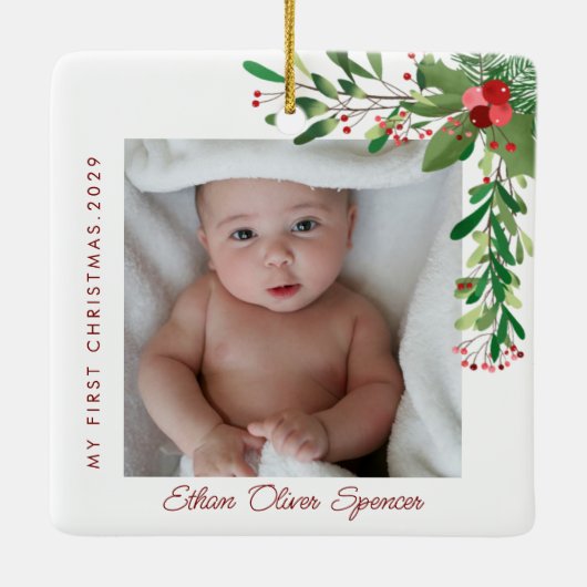 Mijn eerste kerstfoto Baby Keramisch Ornament (Achterkant)