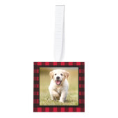 Mijn eerste kerstfoto met rode stipte hond foto va kubus ornament (Voorkant)