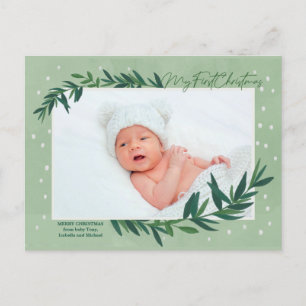 Mijn eerste kerstfoto Modern Botanische Baby Foto Feestdagenkaart